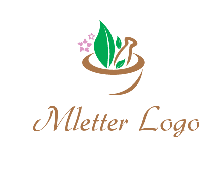 leaves flowers in pestle mortar healthcare logo