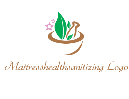 leaves flowers in pestle mortar healthcare logo