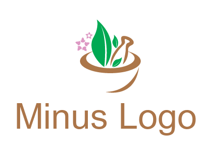 leaves flowers in pestle mortar healthcare logo