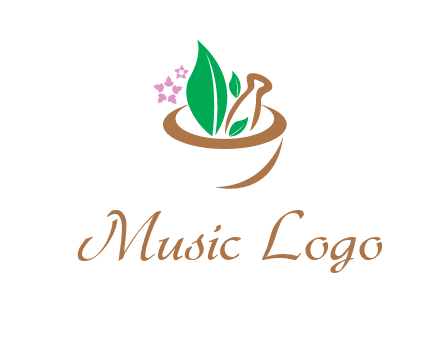 leaves flowers in pestle mortar healthcare logo