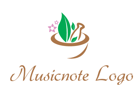 leaves flowers in pestle mortar healthcare logo