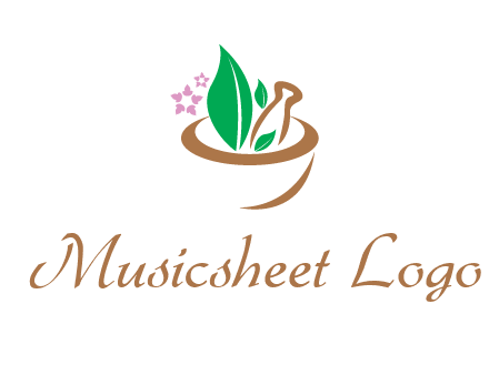 leaves flowers in pestle mortar healthcare logo