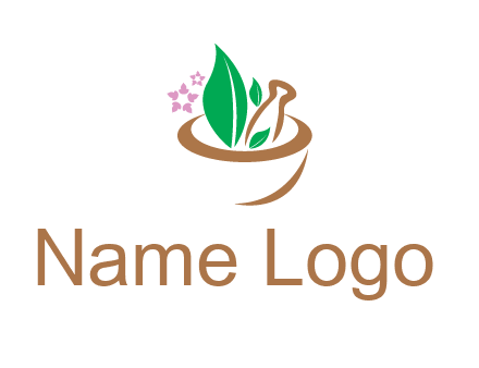 leaves flowers in pestle mortar healthcare logo
