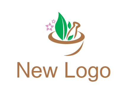 leaves flowers in pestle mortar healthcare logo