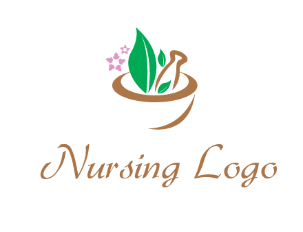 leaves flowers in pestle mortar healthcare logo