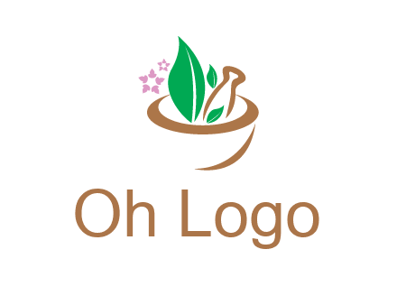 leaves flowers in pestle mortar healthcare logo