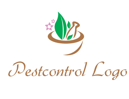 leaves flowers in pestle mortar healthcare logo