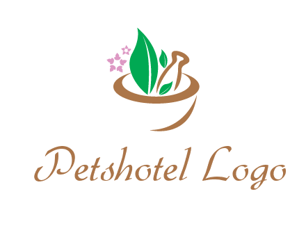 leaves flowers in pestle mortar healthcare logo