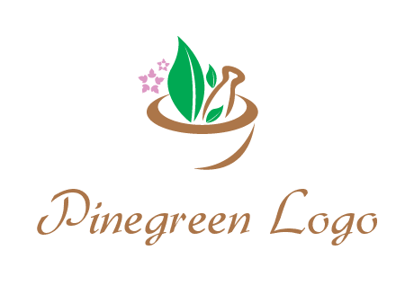 leaves flowers in pestle mortar healthcare logo