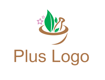 leaves flowers in pestle mortar healthcare logo