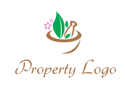 leaves flowers in pestle mortar healthcare logo