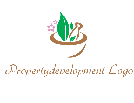 leaves flowers in pestle mortar healthcare logo