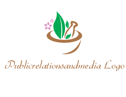 leaves flowers in pestle mortar healthcare logo