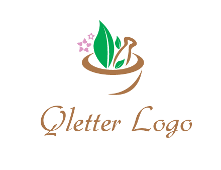leaves flowers in pestle mortar healthcare logo
