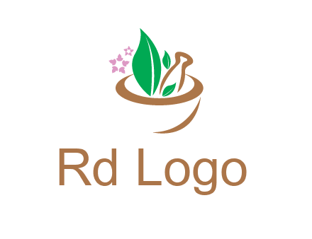 leaves flowers in pestle mortar healthcare logo