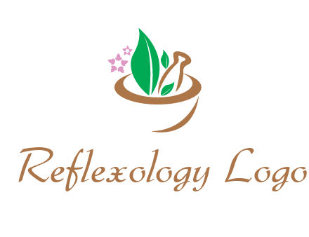 leaves flowers in pestle mortar healthcare logo
