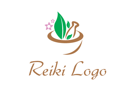 leaves flowers in pestle mortar healthcare logo