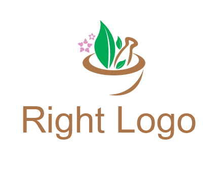 leaves flowers in pestle mortar healthcare logo