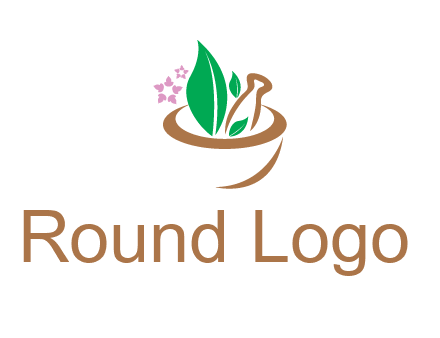 leaves flowers in pestle mortar healthcare logo
