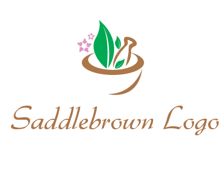 leaves flowers in pestle mortar healthcare logo