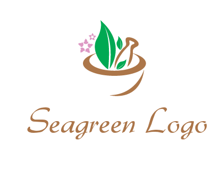 leaves flowers in pestle mortar healthcare logo