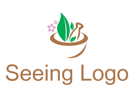 leaves flowers in pestle mortar healthcare logo