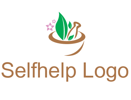 leaves flowers in pestle mortar healthcare logo