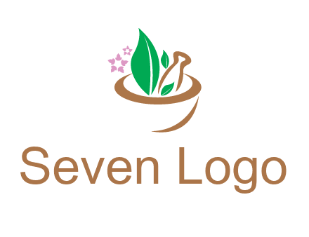 leaves flowers in pestle mortar healthcare logo