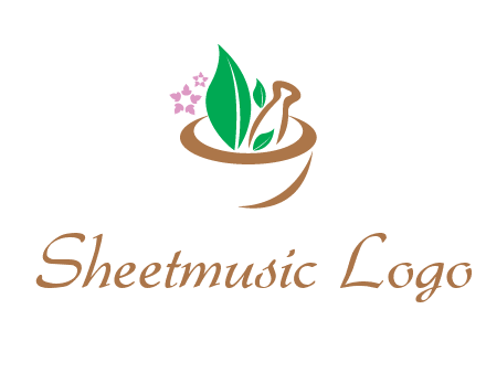 leaves flowers in pestle mortar healthcare logo