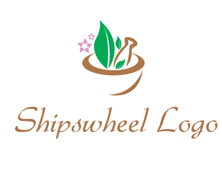 leaves flowers in pestle mortar healthcare logo