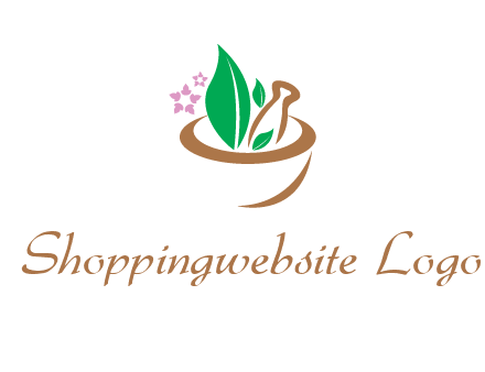 leaves flowers in pestle mortar healthcare logo