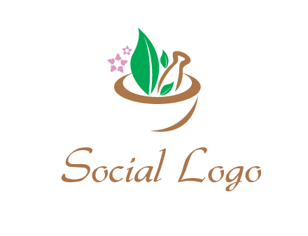 leaves flowers in pestle mortar healthcare logo