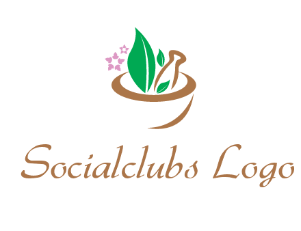 leaves flowers in pestle mortar healthcare logo