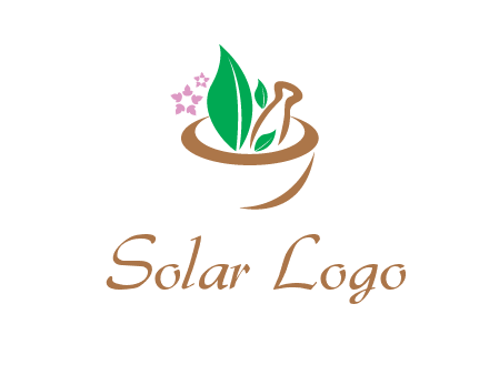 leaves flowers in pestle mortar healthcare logo
