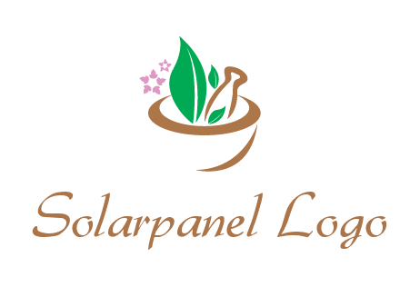 leaves flowers in pestle mortar healthcare logo