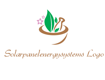 leaves flowers in pestle mortar healthcare logo