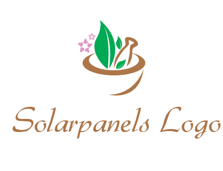 leaves flowers in pestle mortar healthcare logo