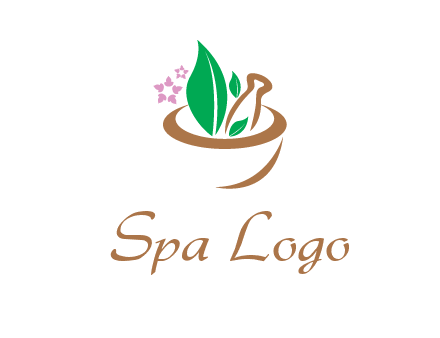 leaves flowers in pestle mortar healthcare logo