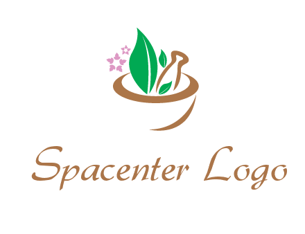 leaves flowers in pestle mortar healthcare logo