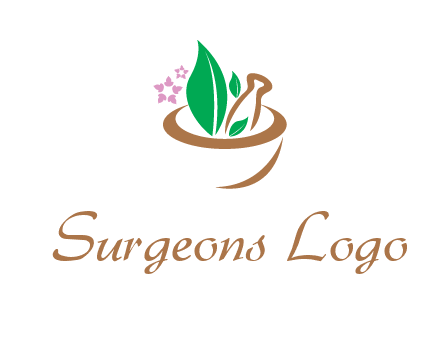 leaves flowers in pestle mortar healthcare logo