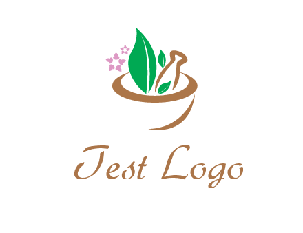 leaves flowers in pestle mortar healthcare logo