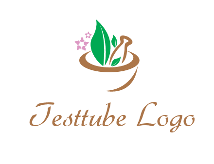 leaves flowers in pestle mortar healthcare logo