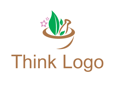 leaves flowers in pestle mortar healthcare logo