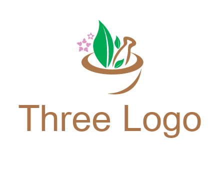leaves flowers in pestle mortar healthcare logo