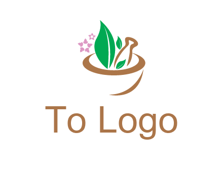 leaves flowers in pestle mortar healthcare logo