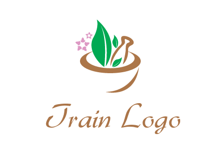 leaves flowers in pestle mortar healthcare logo