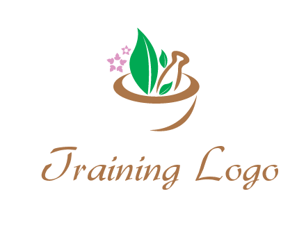 leaves flowers in pestle mortar healthcare logo