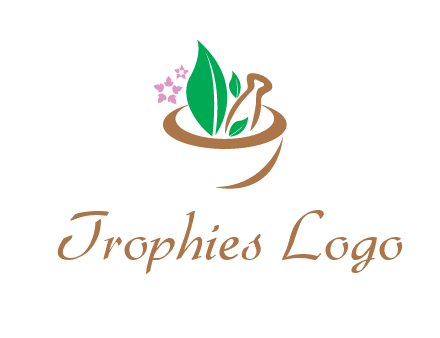 leaves flowers in pestle mortar healthcare logo