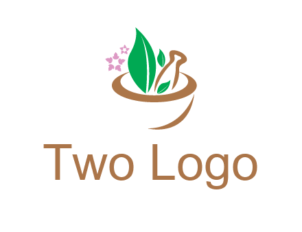 leaves flowers in pestle mortar healthcare logo