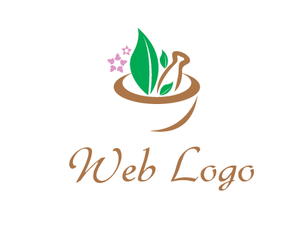 leaves flowers in pestle mortar healthcare logo
